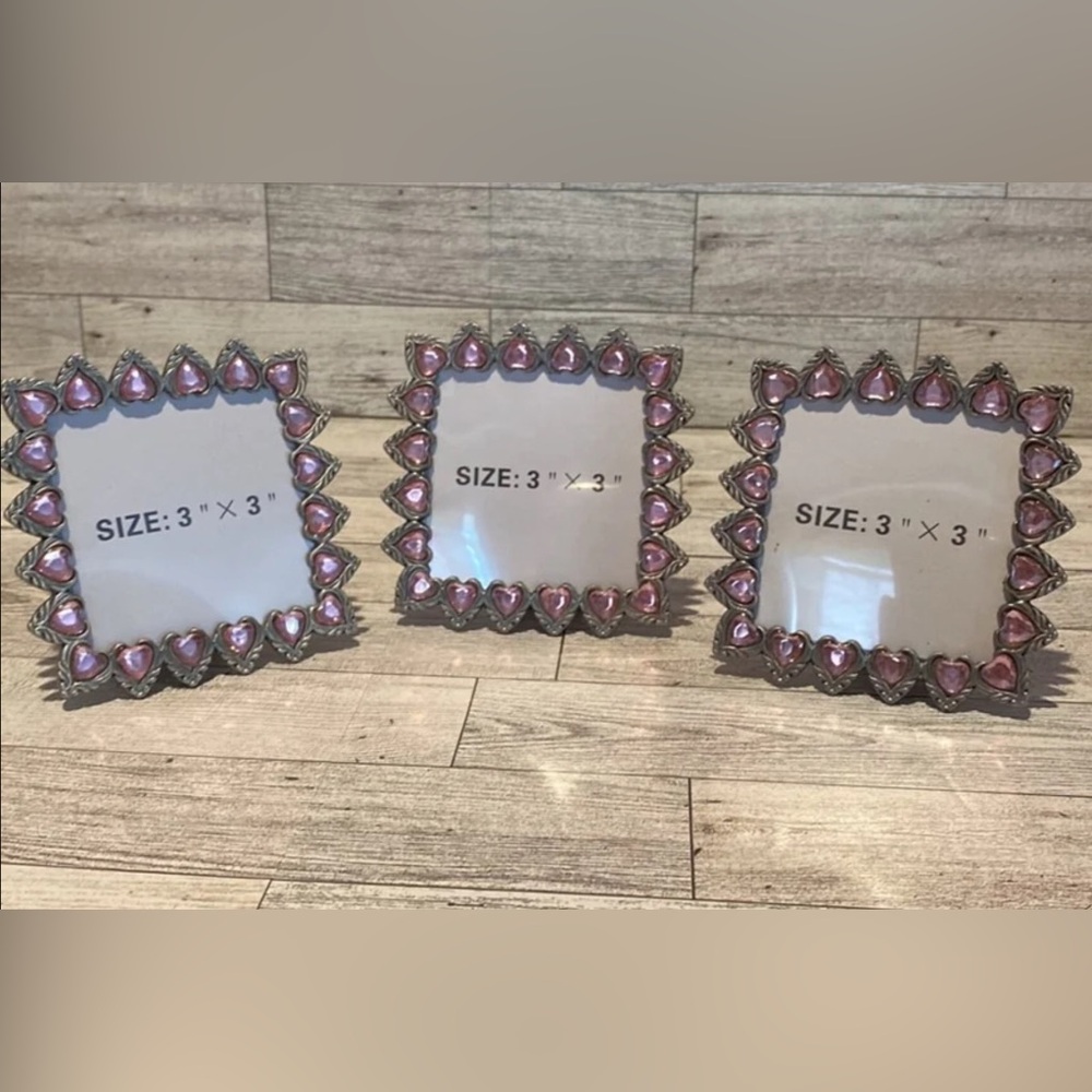 Silver and Pink Beaded Picture Frame Set